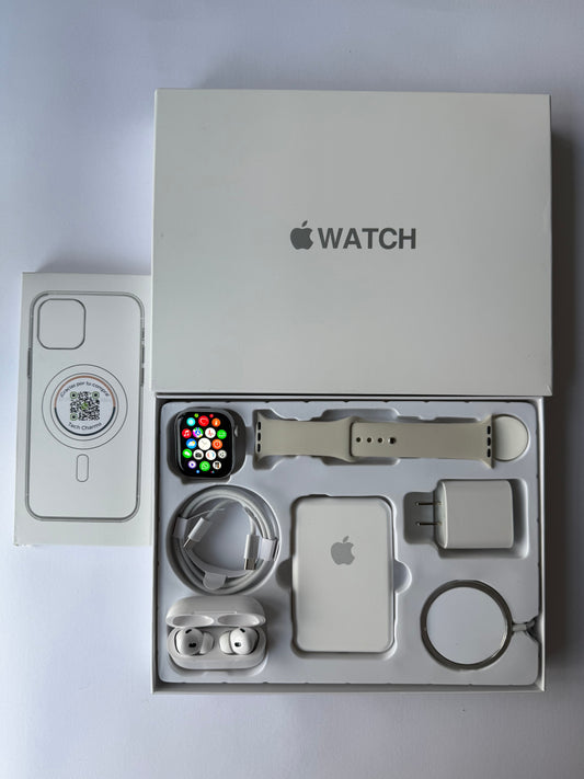Kit de Accesorios para iPhone + Smart Watch Series 9 45mm Caja Blanca